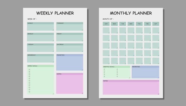 Weekly planner and monthly planner template vector