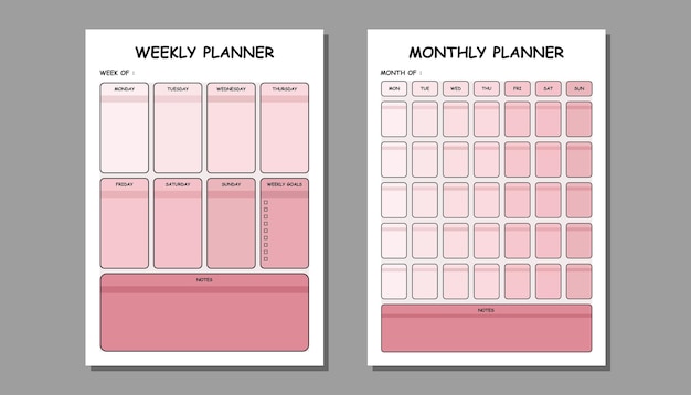 Weekly planner and monthly planner template vector