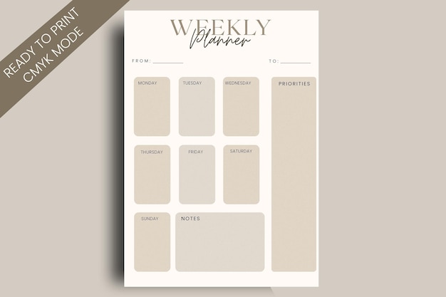 Weekly Planner Page Template Design Vector Stock