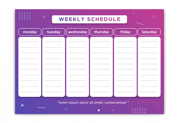 Vector weekly planner schedule monday to saturday geometric gradient