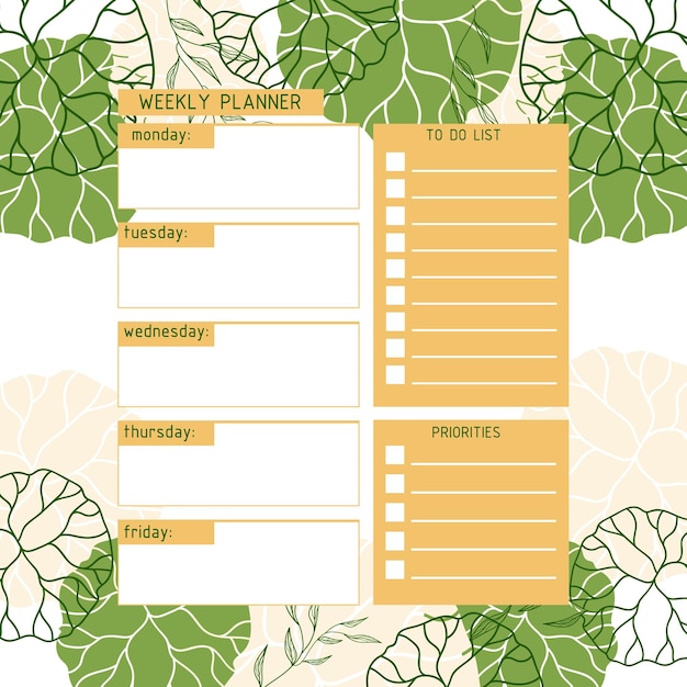 Weekly planner template A planner for week organization of time with abstract background