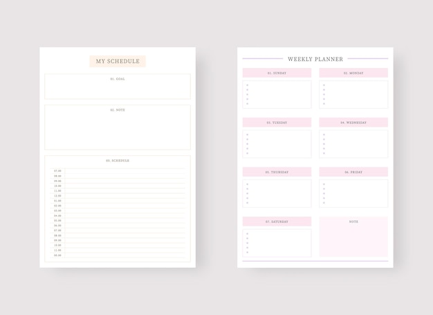 Weekly planner template set of planner and to do list