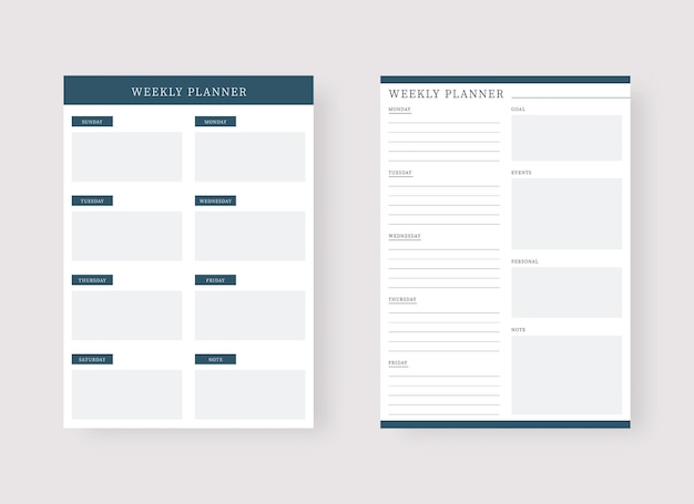 Vector weekly planner template set of planner and to do list