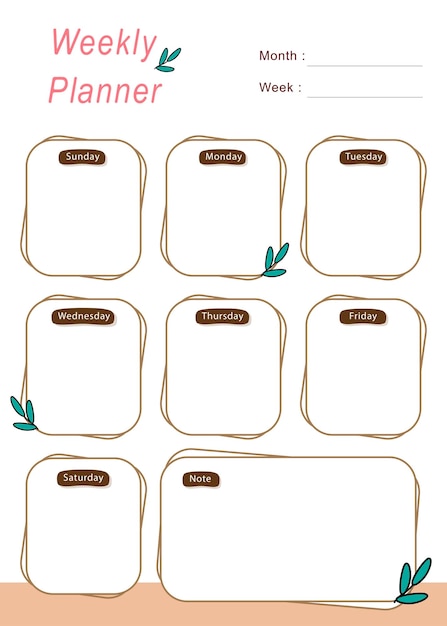 Weekly planner template Vector design