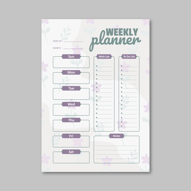 Vector weekly planner template vector