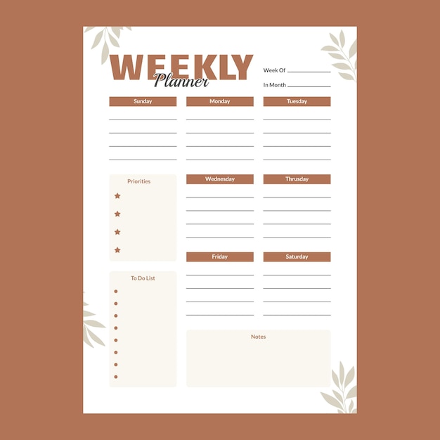 weekly planner template vector