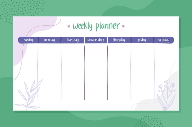 Weekly planner template with organic shape