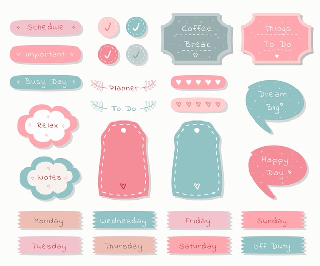 Weekly planner with cute illustration pastel theme graphic for journaling, sticker, and scrapbook.