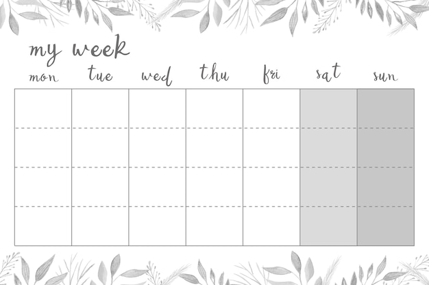 Vector weekly planner with flowers, stationery organizer for daily plans, floral vector weekly planner template, schedules