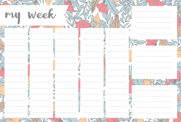 Vector weekly planner with flowers