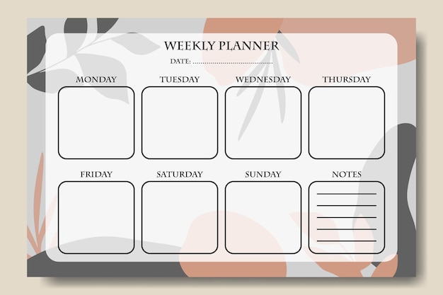 Vector weekly planner with gray orange pastel abstract background template printable