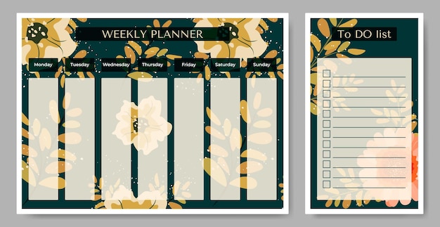 Vector weekly planner with to do list on floral backdrop vector illustration planner for companies