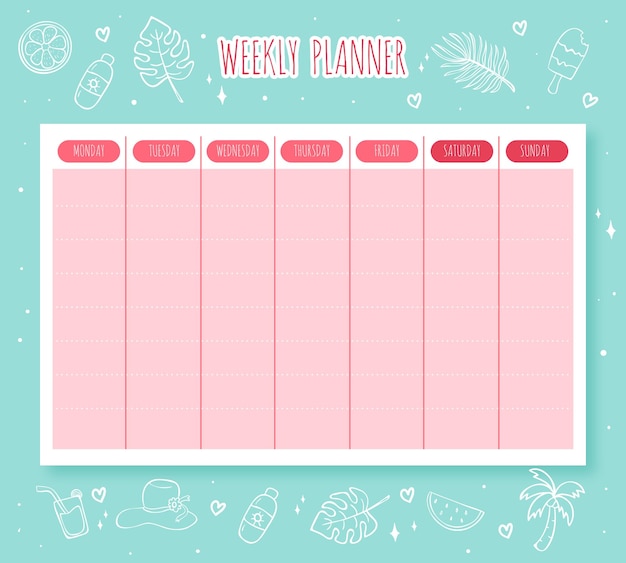 Weekly planner with summer objects