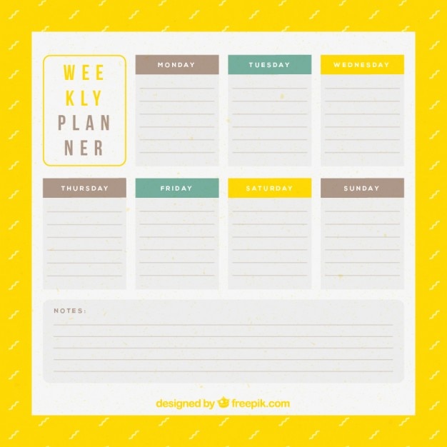 Vector weekly planner in yellow color