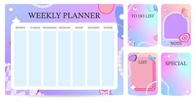 weekly plannerweek start on sunday with gradient style that use for horizontal digital