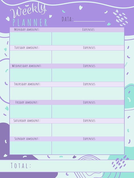 Weekly spending plan on a background with free elements