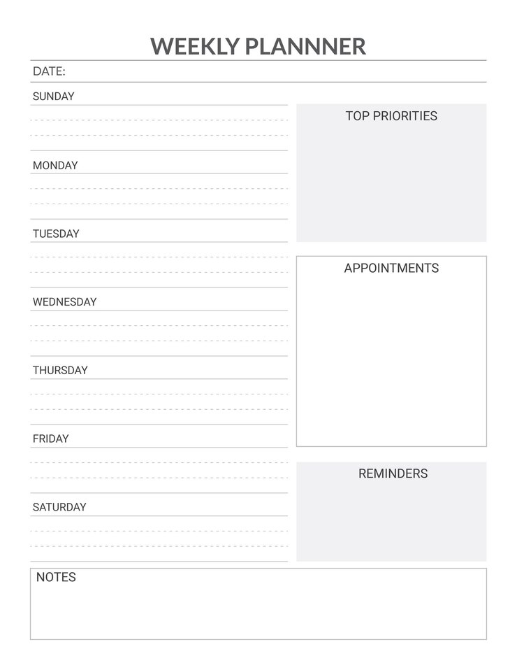 Vector weekplanner bewerkbare kdp interiors