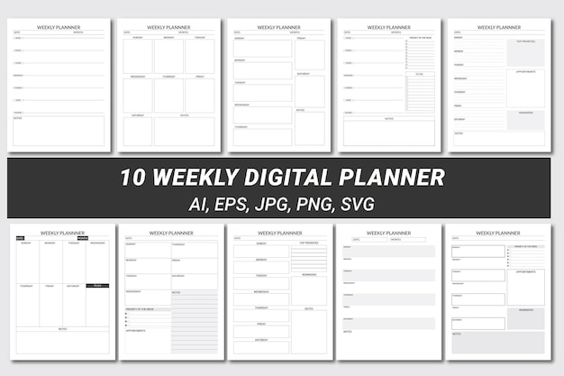 Vector weekplanner boundle editable kdp interiors