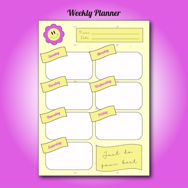 Weekplanner met bloempictogram en gele achtergrond