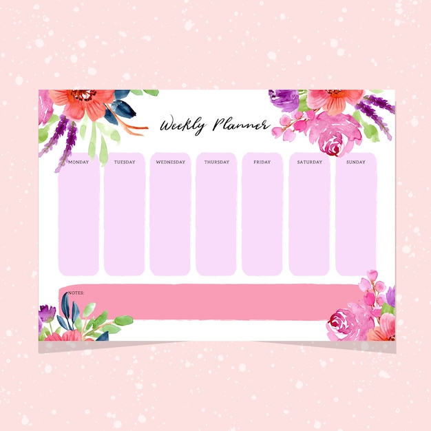 Weekplanner met florale aquarelranden