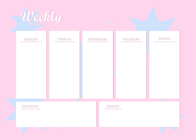 Weekplanner modern cool pastel roze blauw schattig ontwerp trendy kleur weekplan Plannen voor de week