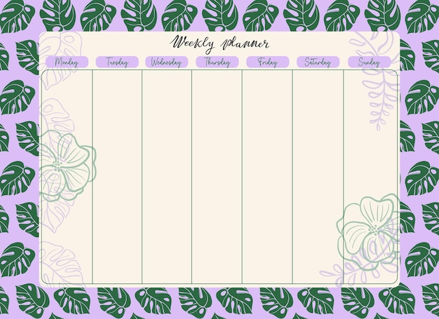 Weekplanner versierd met tropische plantenelementen Leuke heldere planner en organizer