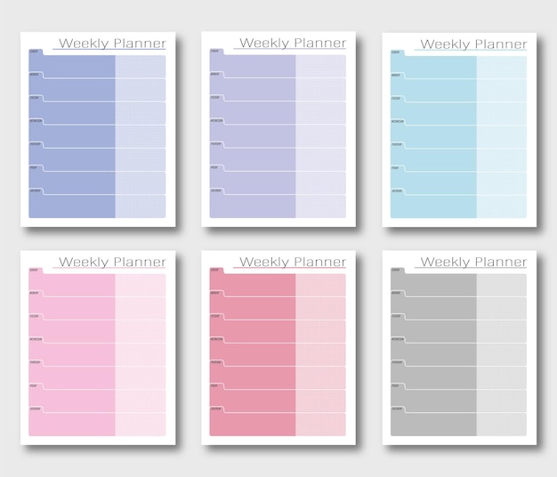 Vector weekplanner zondag start 7 dagen planner