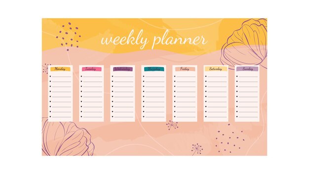 Vector weekplannersjabloon met bloemen