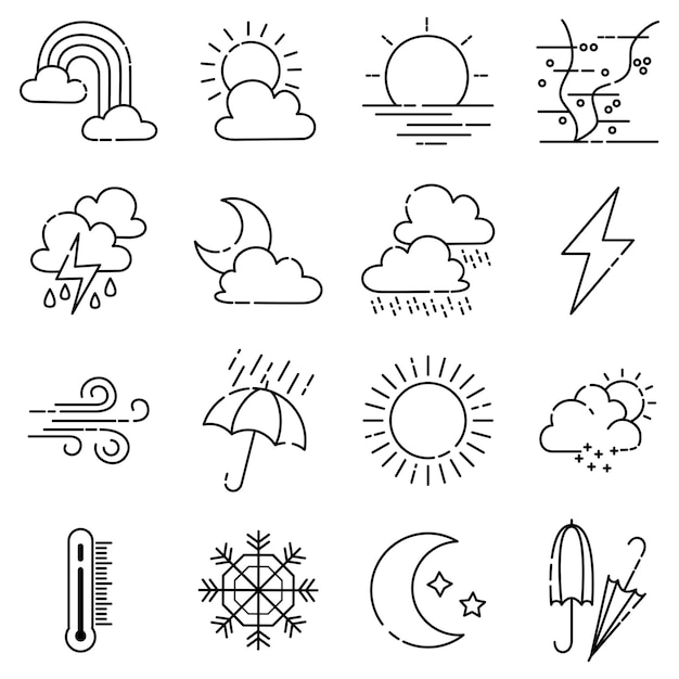 Weer doodle vector set illustratie met hand tekenen lijn kunststijl vector, ster, zon