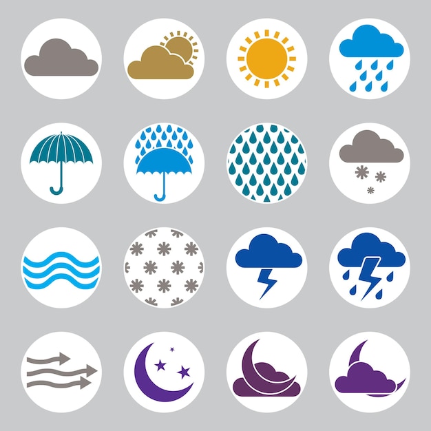 Weer iconen vector set, simplistische symbolen vector collecties.