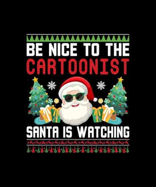 Wees aardig voor de cartoonist die de kerstman naar t-shirt kijkt