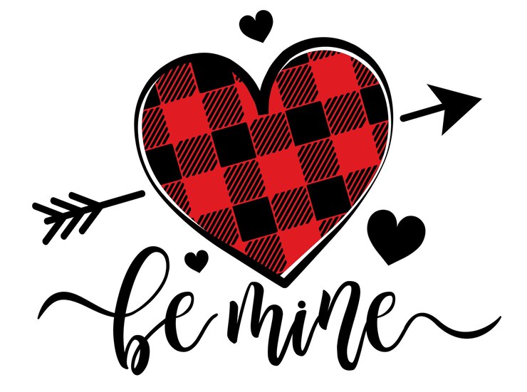 Vector wees de mijne valentine vector illustratie met hart in buffel plaid patroon gelukkige valentines dag