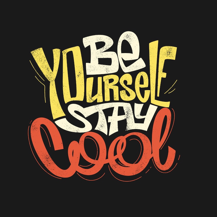Vector wees jezelf, blijf cool hand tekenen belettering, t-shirt