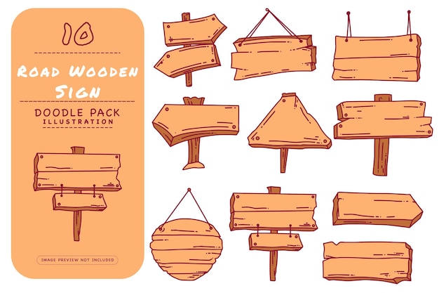 Weg Houten Bord Doodle Illustratie Pack