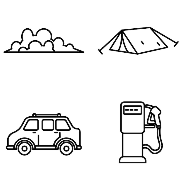 Vector weg reizen platte collectie iconen, reizen plat pictogrammen inclusief verkeersborden, verkeersvervoer en kaart