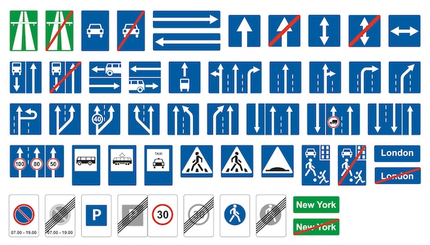 Weg snelweg borden. verplichte en informatieve verkeersborden.