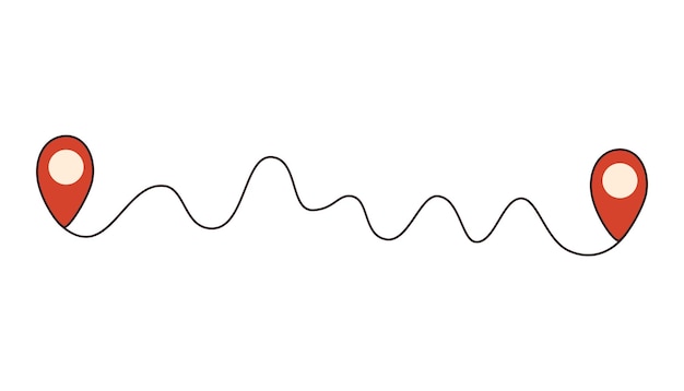 Weg tussen twee punten Locatieaanwijzers GPS-navigatie en reisconcept Plantracker Vectorillustratie hand tekenen