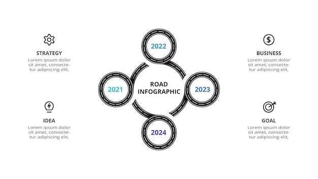 Wegenconcept voor infographic met 4 stappen opties onderdelen of processen bedrijfsgegevens visualisatie