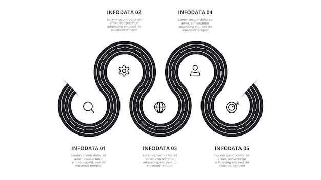 Wegenconcept voor infographic met 5 stappen opties onderdelen of processen Bedrijfsgegevens visualisatie