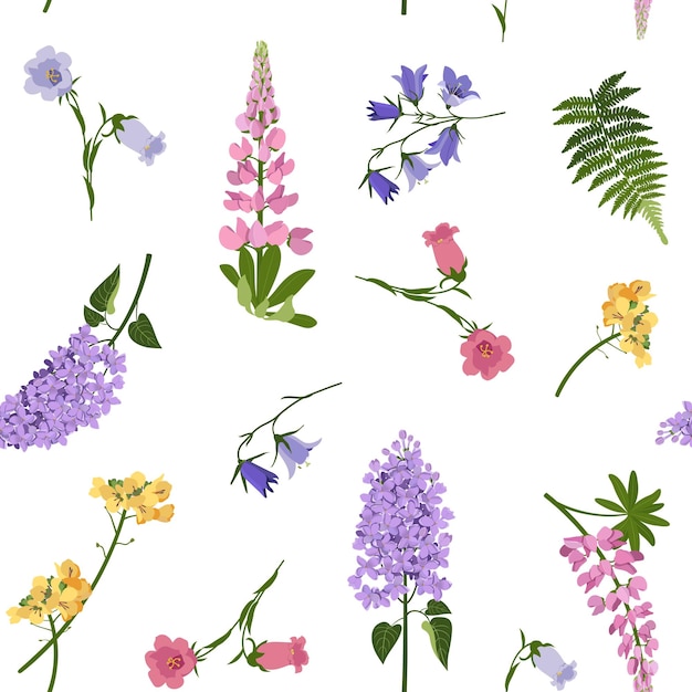 Weide bloemen op een witte naadloze achtergrond Vector illustratie Voor textielontwerp verpakking webdesign