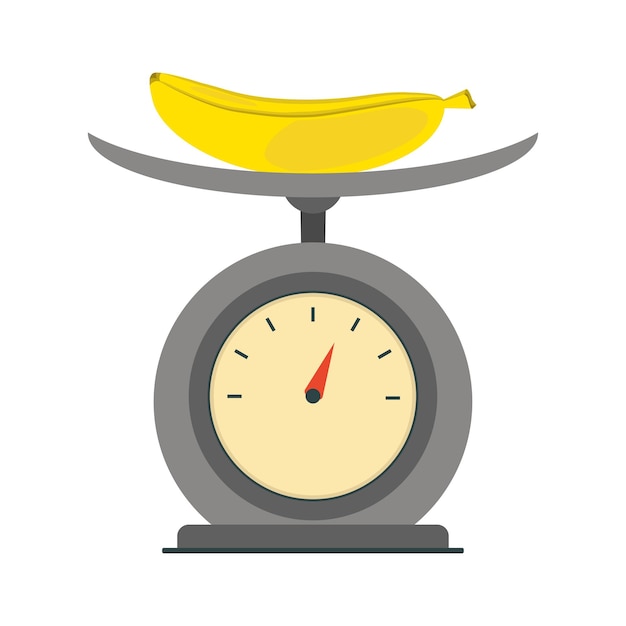 Weighing banana on kitchen scales.