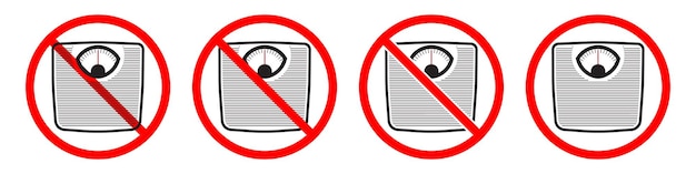 体重計禁止標識 体重計は禁止されています 赤い禁止標識のセット