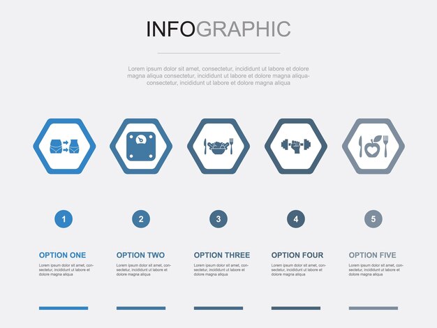 Vector weight loss icons infographic design template creative concept with 5 steps