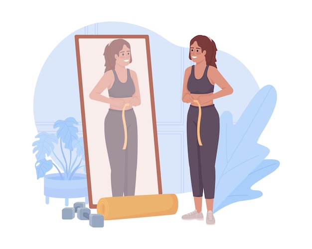 Weight loss with exercising 2d vector isolated illustration