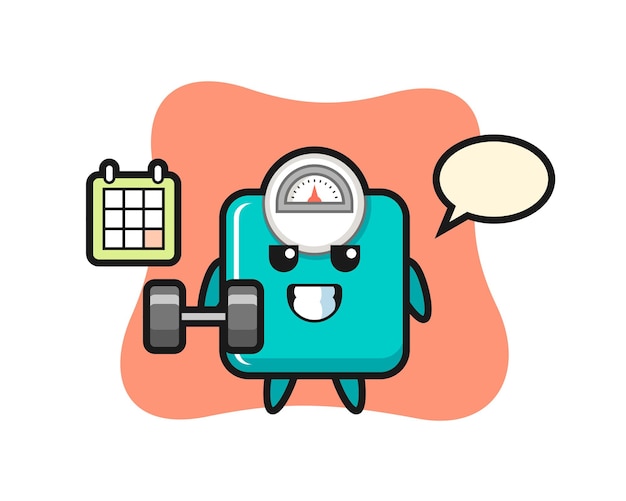 weight scale mascot cartoon doing fitness with dumbbell , cute style design for t shirt, sticker, logo element