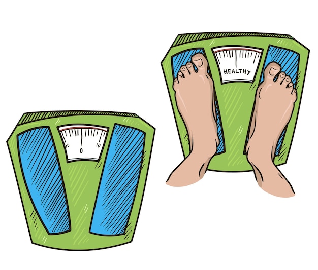 Vector weight scales. feet on weight scales. healthy weight. vector illustration.