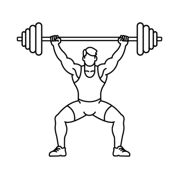 Vector weightlifter doing a squat outline icon vector illustration