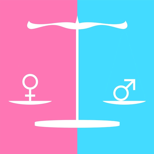 性別記号付きの重み。男と女の平等。ベクトル イラスト。