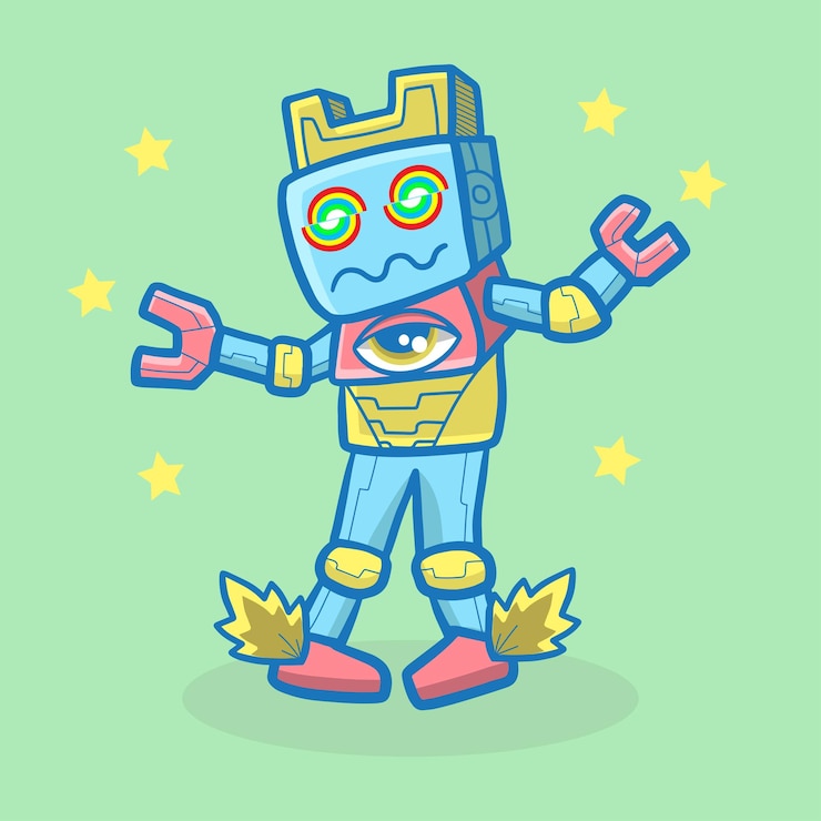 Vector weird robot posing and dancing illustration