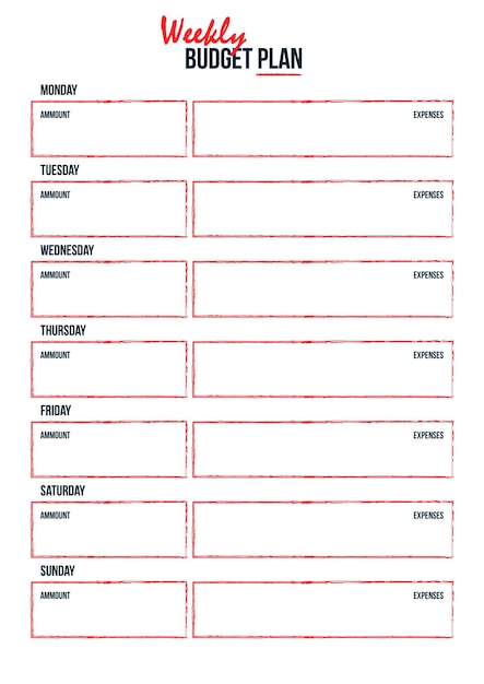 Wekelijks budgetplan Budgetplanningssjabloon Vectorillustratie om af te drukken